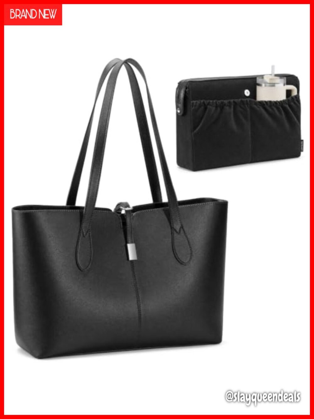 TOPEAST 2-in-1 Tote Bag Vegan Leather Removable 15.6" Laptop Sleeve